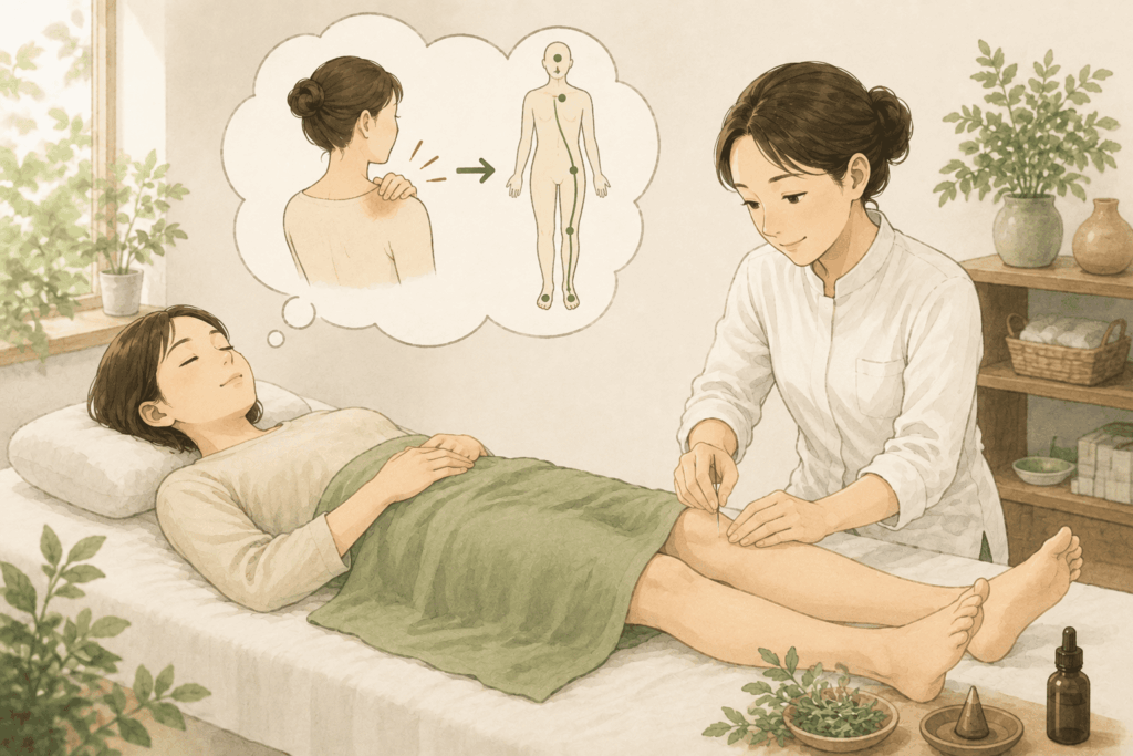 肩こりに対して足にお灸や鍼をする理由をする